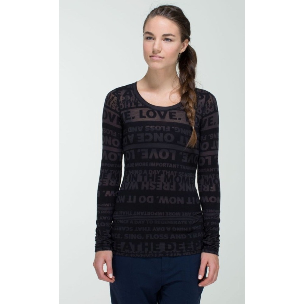 Lululemon Daily Practice Long Sleeve Tee Burnout Black Logo Thumbholes Small